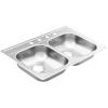 Moen GS202174BQ 2000 Series 33-inch 20 Gauge Drop-in Double Bowl Stainless Steel Kitchen Sink, 4 Hole, Featuring QuickMount