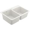 Moen Host White Granite 33-Inch Wide x 9.5-Inch Deep Dual Mount Double Bowl Kitchen Sink, GGW3024B(Brushed)