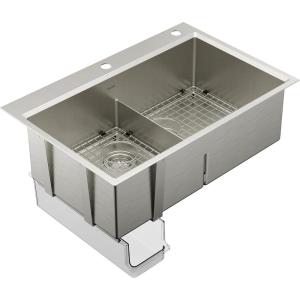Moen GS161302B Luxe Chef Workstation System 33-Inch Dual Mount Double Bowl Kitchen Sink, Stainless Steel(Double Bowl)