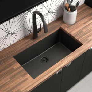 Moen Host Black Granite 33-Inch Wide x 9.5-Inch Deep Undermount Single Bowl Kitchen Sink, GGB4010B(Matte Black)