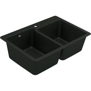 Moen Host White Granite 33-Inch Wide x 9.5-Inch Deep Dual Mount Double Bowl Kitchen Sink, GGW3024B(Matte)