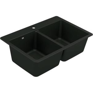 Moen Host White Granite 33-Inch Wide x 9.5-Inch Deep Dual Mount Double Bowl Kitchen Sink, GGW3028B(Black)