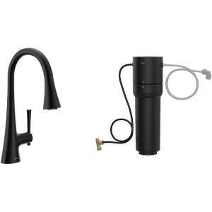 Moen Kurv Matte Black 3-in-1 Water Filtration Pull Down Kitchen Faucet, F9126BL with Moen F9800 Advanced Carbon Water Filtration System