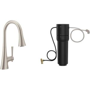 Moen Kurv Spot Resist Stainless 3-in-1 Water Filtration Pull Down Kitchen Faucet, F9126SRS with Moen F9800 Advanced Carbon Water Filtration System