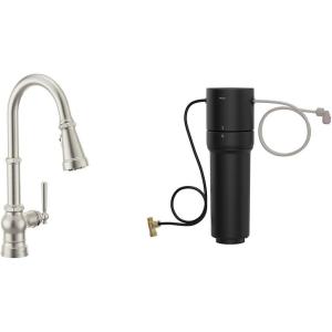 Moen Paterson Spot Resist Stainless Water Filtration One-Handle High Arc Pulldown Kitchen Faucet, FS72003SRS with Moen F9800 Advanced Carbon Water Filtration System