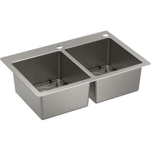 Moen Prep 18-Gauge Stainless Steel Dual Mount 33″ x 22″ x 9″ Double Bowl Low-Divide Kitchen Sink with Bottom Grids Included, GS182082B(Double Bowl)
