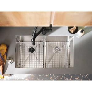 Moen Prep 18-Gauge Stainless Steel Dual Mount 33″ x 22″ x 9″ Double Bowl Low-Divide Kitchen Sink with Bottom Grids Included, GS182082B(Low Divide)