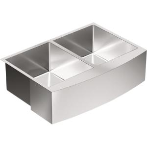 Moen Prep 18-Gauge Stainless Steel Undermount Farmhouse Apron Front 30″ x 21″ Double Bowl Kitchen Sink, G18220