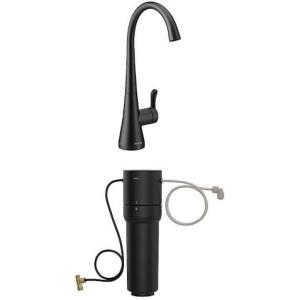 Moen Sip Matte Black Beverage Faucet with High Arc Rotating Spout Plus Advanced Carbon Water Filtration System for Cleaner Drinking Water, S5520BL + F9800