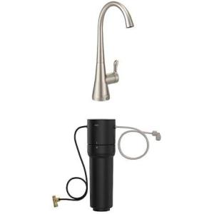 Moen Sip Spot Resist Stainless Beverage Faucet with High Arc Rotating Spout Plus Advanced Carbon Water Filtration System for Cleaner Drinking Water, S5520SRS + F9800