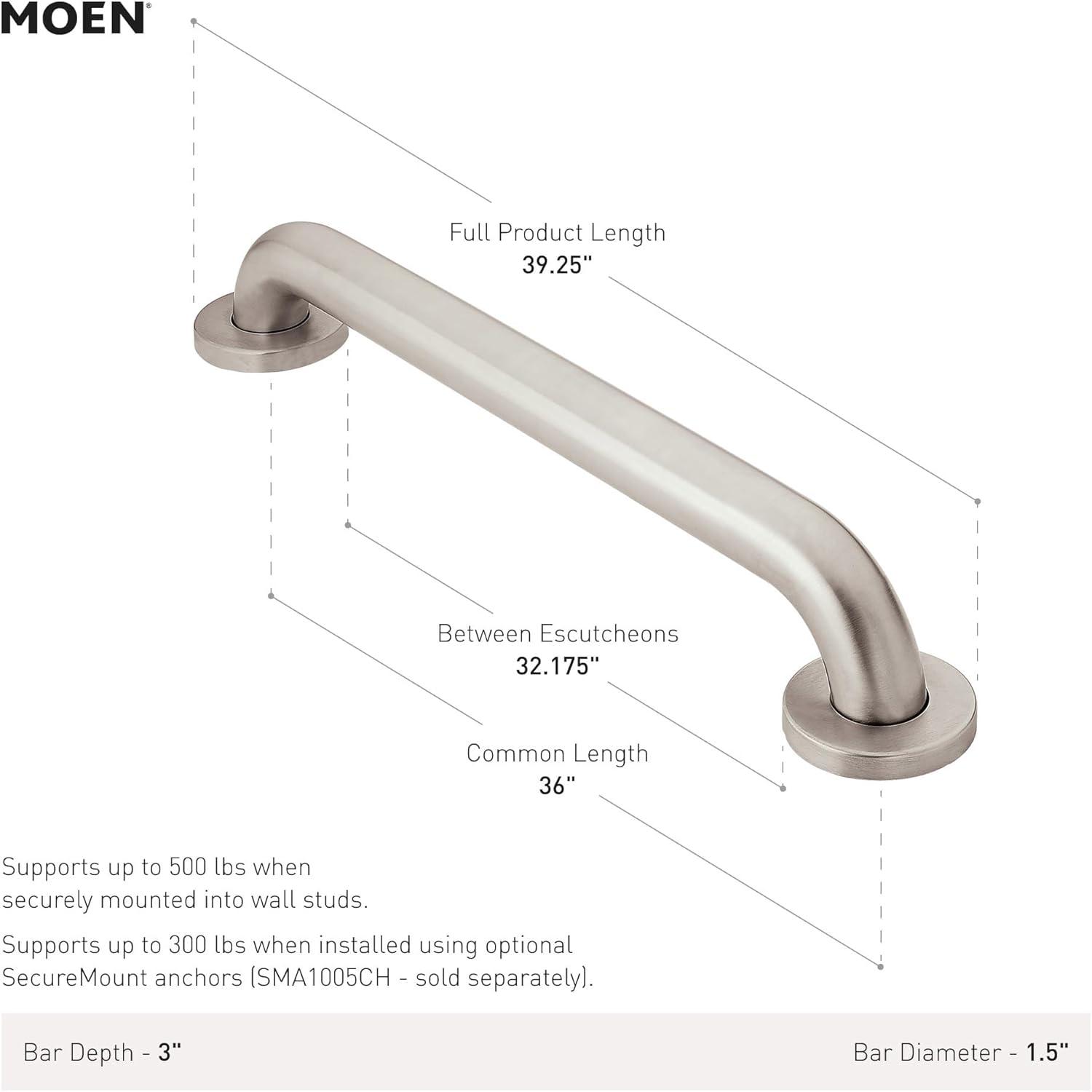 image:imageMoen Home Care Bathroom Safety 36 Inch Stainless Steel Handicap Grab Bar for Bathtub and Shower Elderly Assistance Product with Concealed Screws Matte Black R8936BL