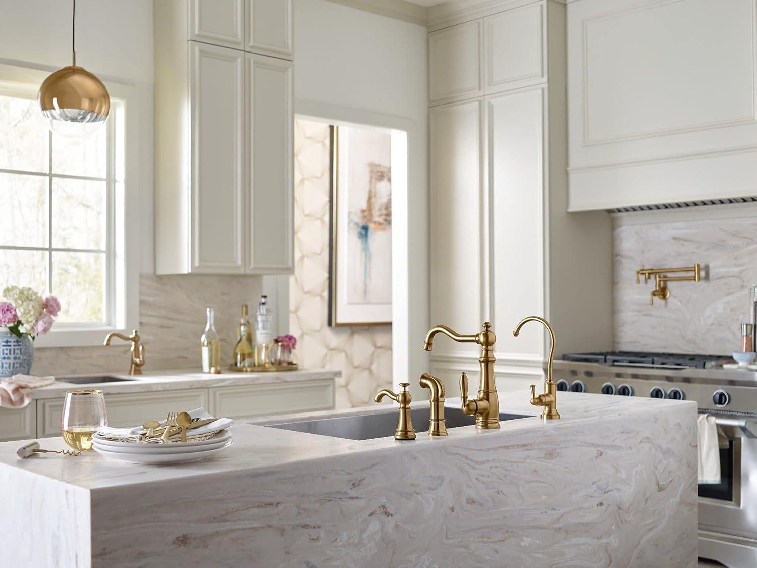 image:imageMoen S3945SRS Traditional Deck Mounted Kitchen Soap Dispenser with Above the Sink Refillable Bottle Spot Resist StainlessBrushed Gold