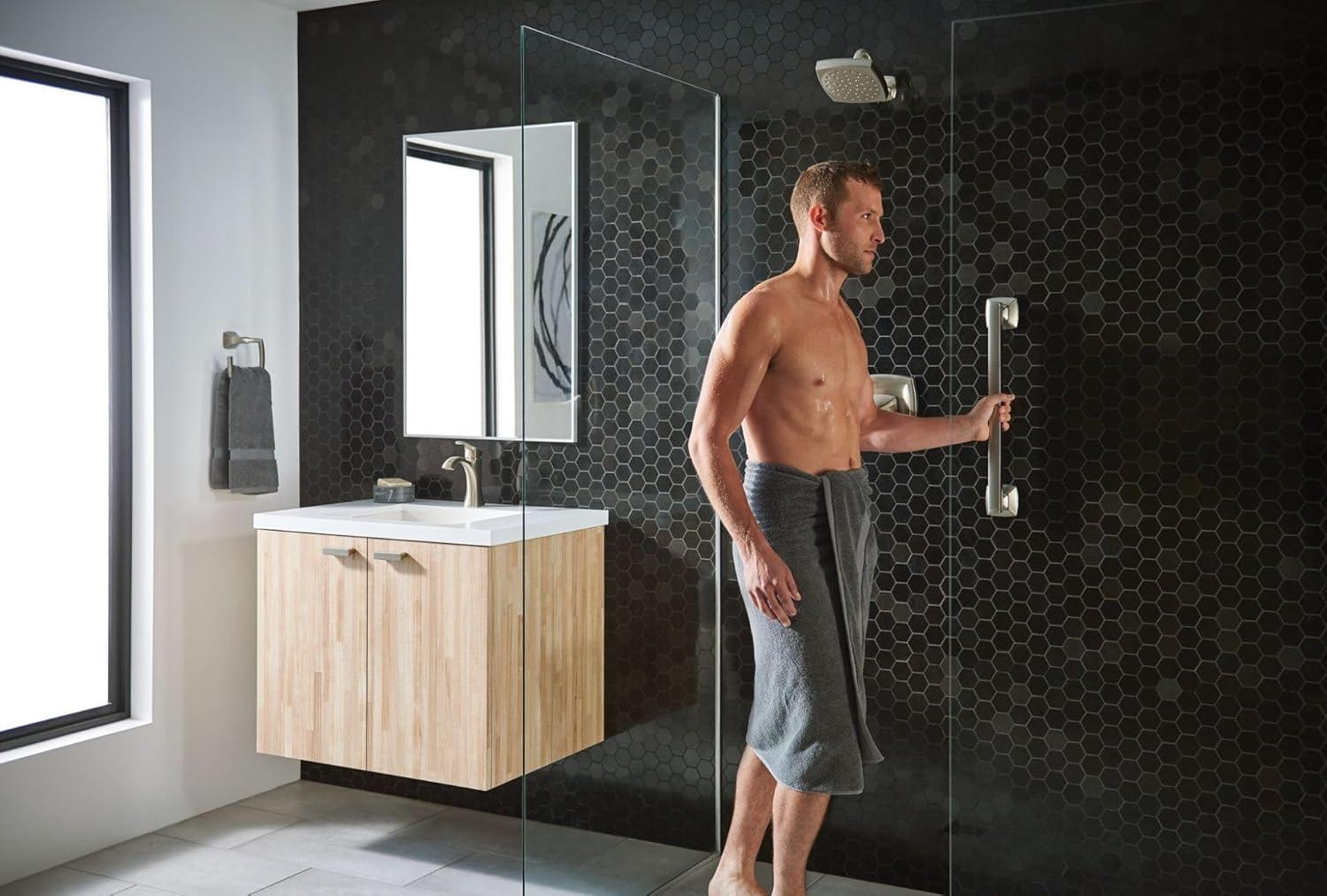 image:imageMoen YG5112BN Bathroom Safety 12Inch Stainless Steel Transitional Bathroom Grab Bar Brushed Nickel