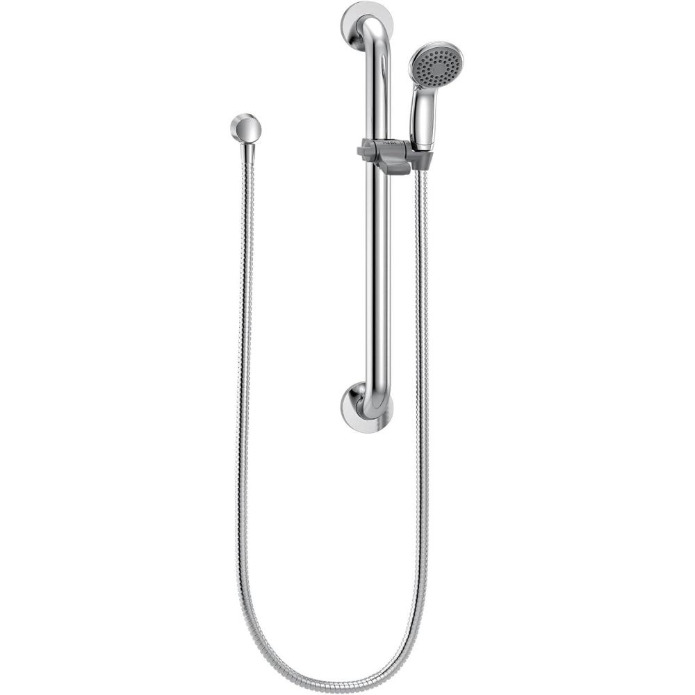 image:imageMoen 52124GBM25 Commercial MDura Slide BarGrab Bar with Hand Shower 114Inch x 24Inch 25gpm ChromeStainless