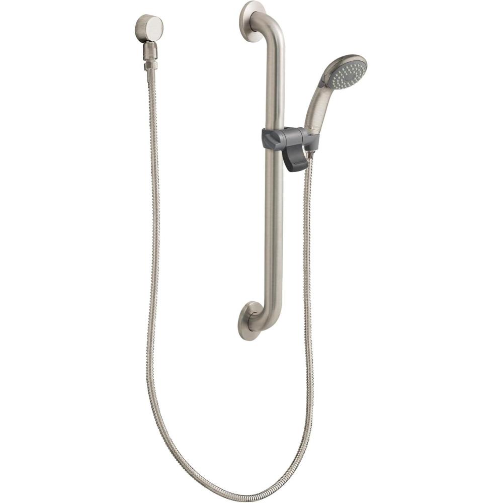 image:imageMoen 52224GBM15CBN Commercial MDura 24Inch Slide BarGrab Bar with Hand Shower 112Inch x 24Inch 15gpm Classic Brushed NickelStainless