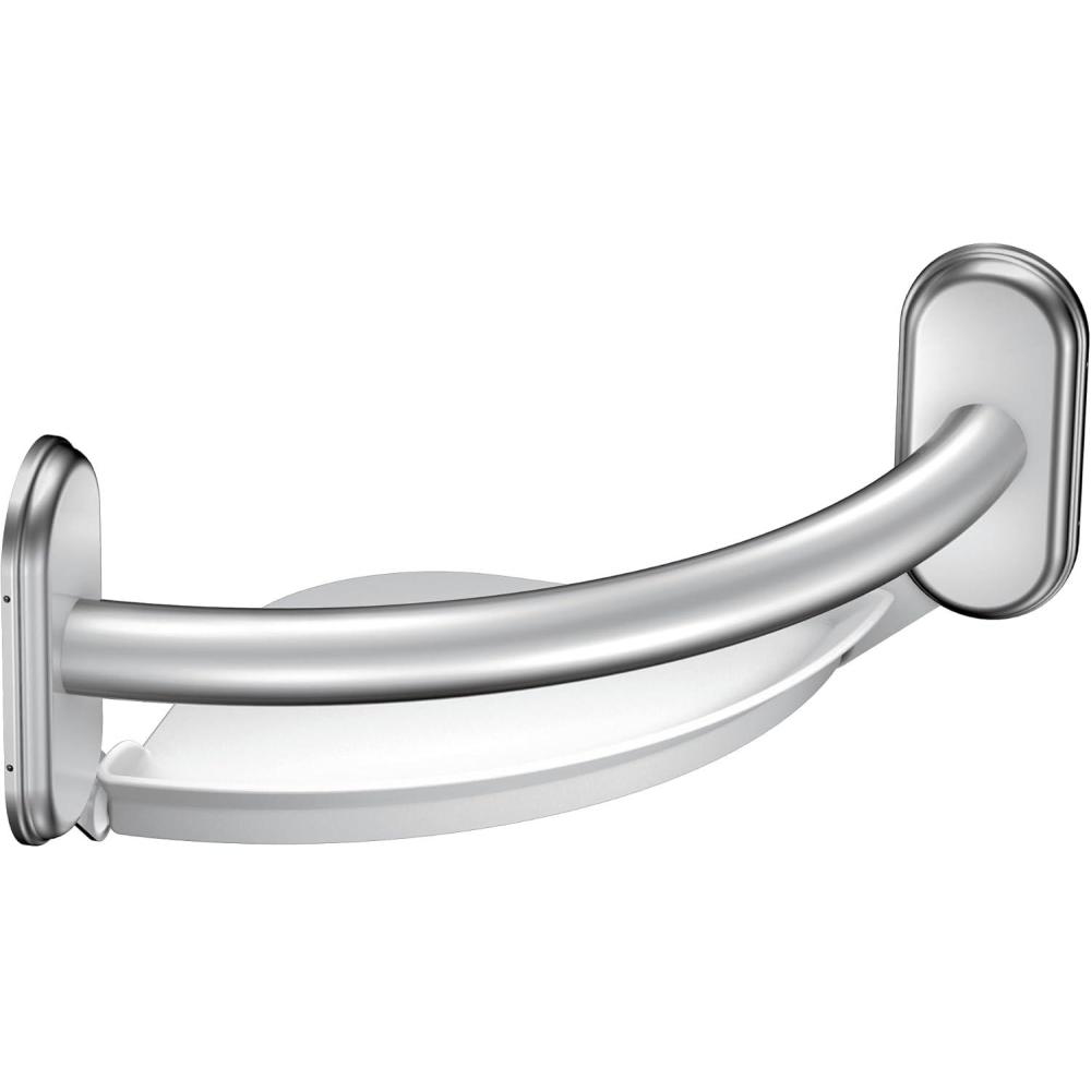 image:imageMoen LR2354DCH Bathroom Safety 9Inch Curved Bathroom Grab Bar with Integrated Corner Shelf Chrome