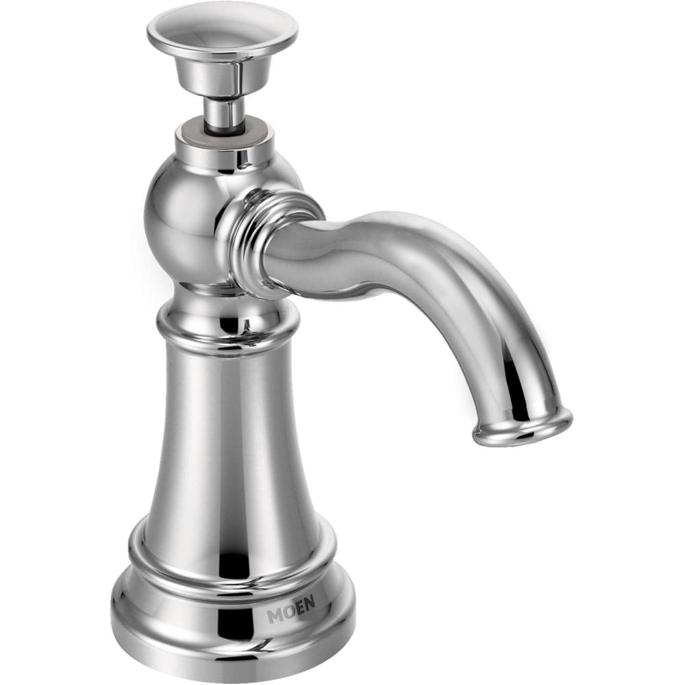 image:imageMoen S3945SRS Traditional Deck Mounted Kitchen Soap Dispenser with Above the Sink Refillable Bottle Spot Resist StainlessChrome