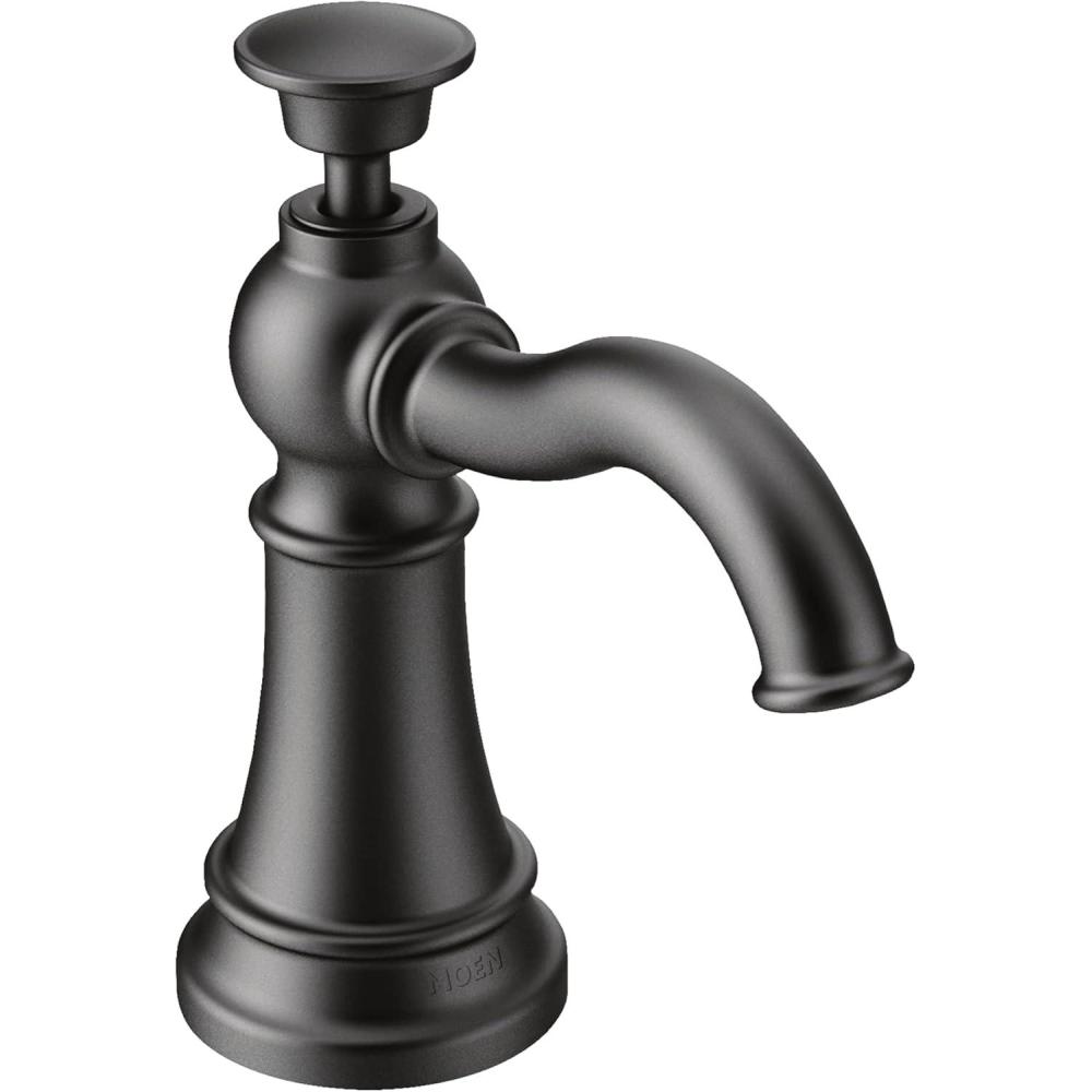 image:imageMoen S3945SRS Traditional Deck Mounted Kitchen Soap Dispenser with Above the Sink Refillable Bottle Spot Resist StainlessMatte Black