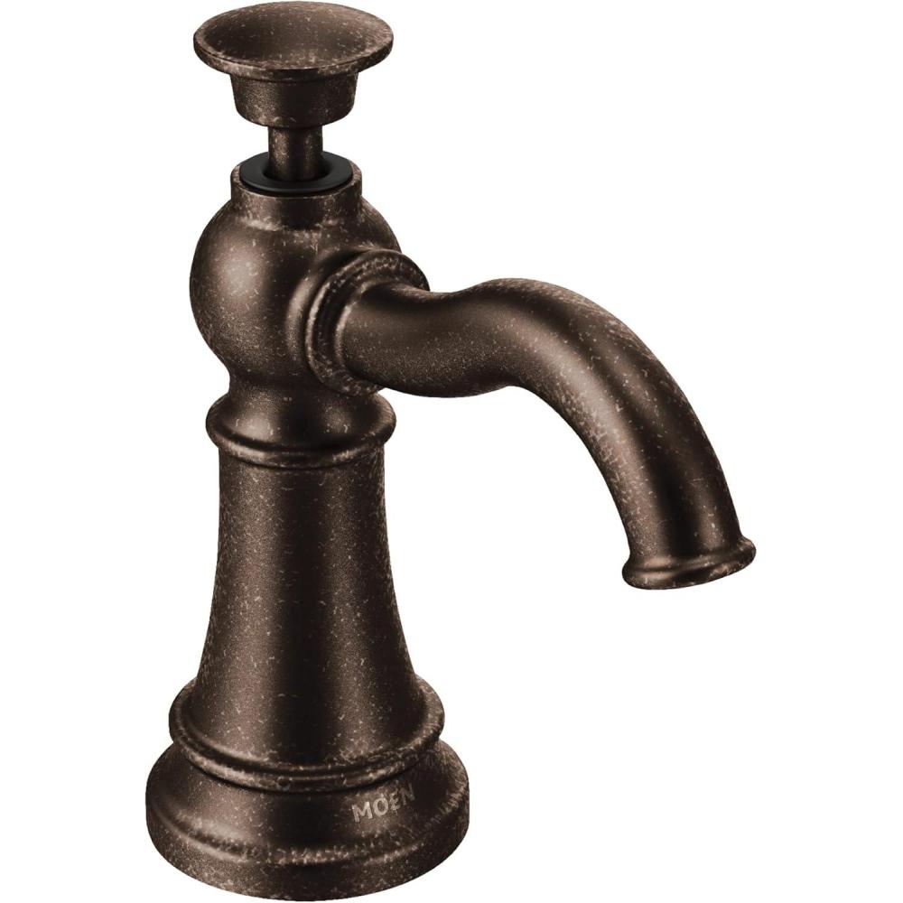 image:imageMoen S3945SRS Traditional Deck Mounted Kitchen Soap Dispenser with Above the Sink Refillable Bottle Spot Resist StainlessOil Rubbed Bronze