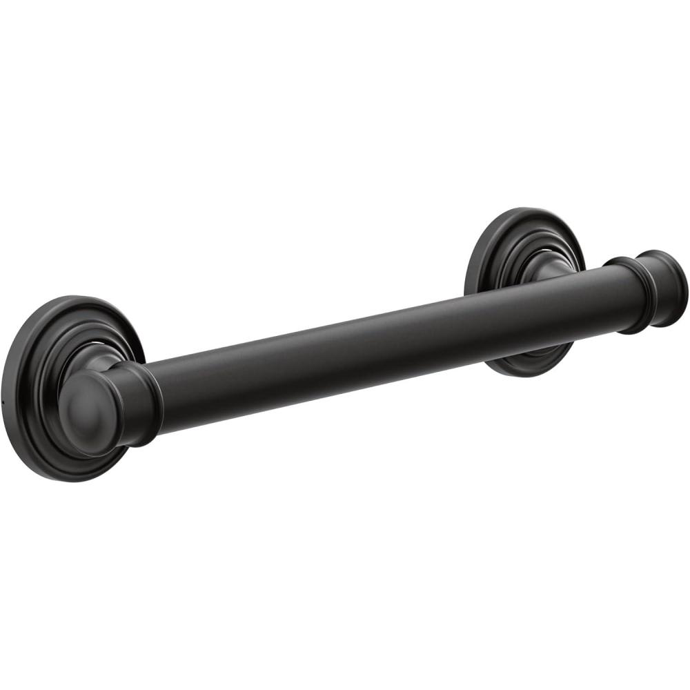 image:imageMoen YG6412NL Bathroom Safety 12Inch Stainless Steel Traditional Bathroom Grab Bar Polished NickelMatte Black