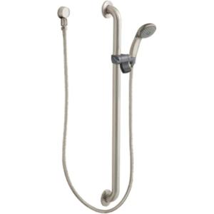 Moen 52236GBM15CBN Commercial M-Dura Slide Bar/Grab Bar with Hand Shower, 1-1/2-Inch x 36-Inch, 1.5-gpm, Classic Brushed Nickel/Stainless