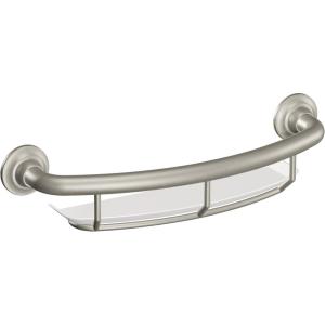 Moen Home Care Bathroom Safety 16 Inch Handicap Grab Bar for Bathtub and Shower with Storage Shelf, Elderly Assistance Product, Brushed Nickel, R2356DBN(Brushed Nickel)